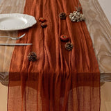 Keketoarrange 3pcs Fall Terracotta Table Runner Rust Gauze Rustic