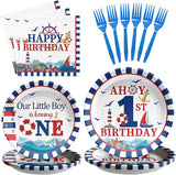 96Pcs Nautical Anchor Party Supplies Navy Anchor 1st Birthday Plates