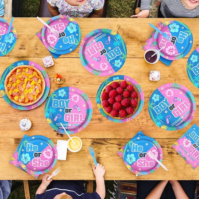 96Pcs Hawaiian Party Decorations Hawaii Tropical Cartoon Plates and