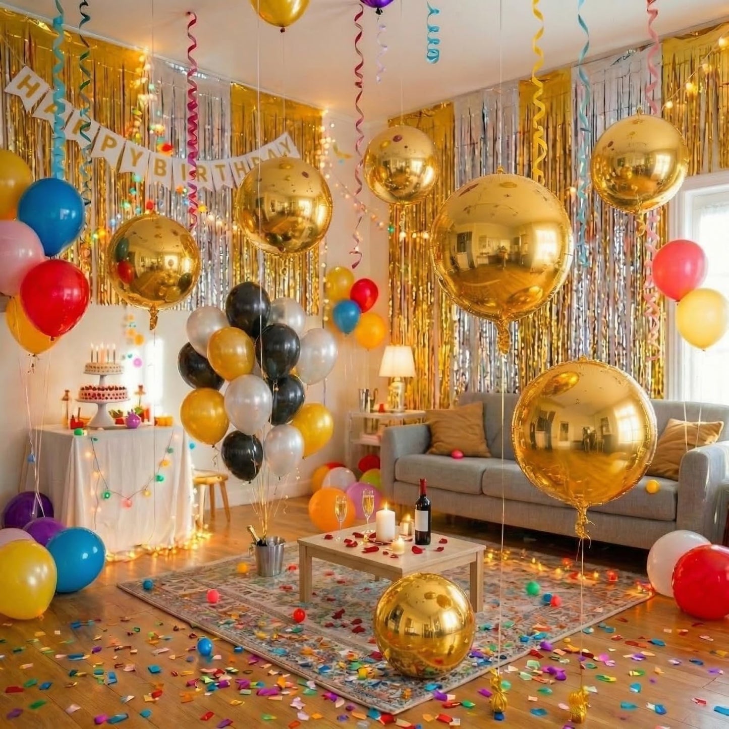 Metallic Gold Round Foil Balloons, 22" Large 4D Sphere Mylar Ball