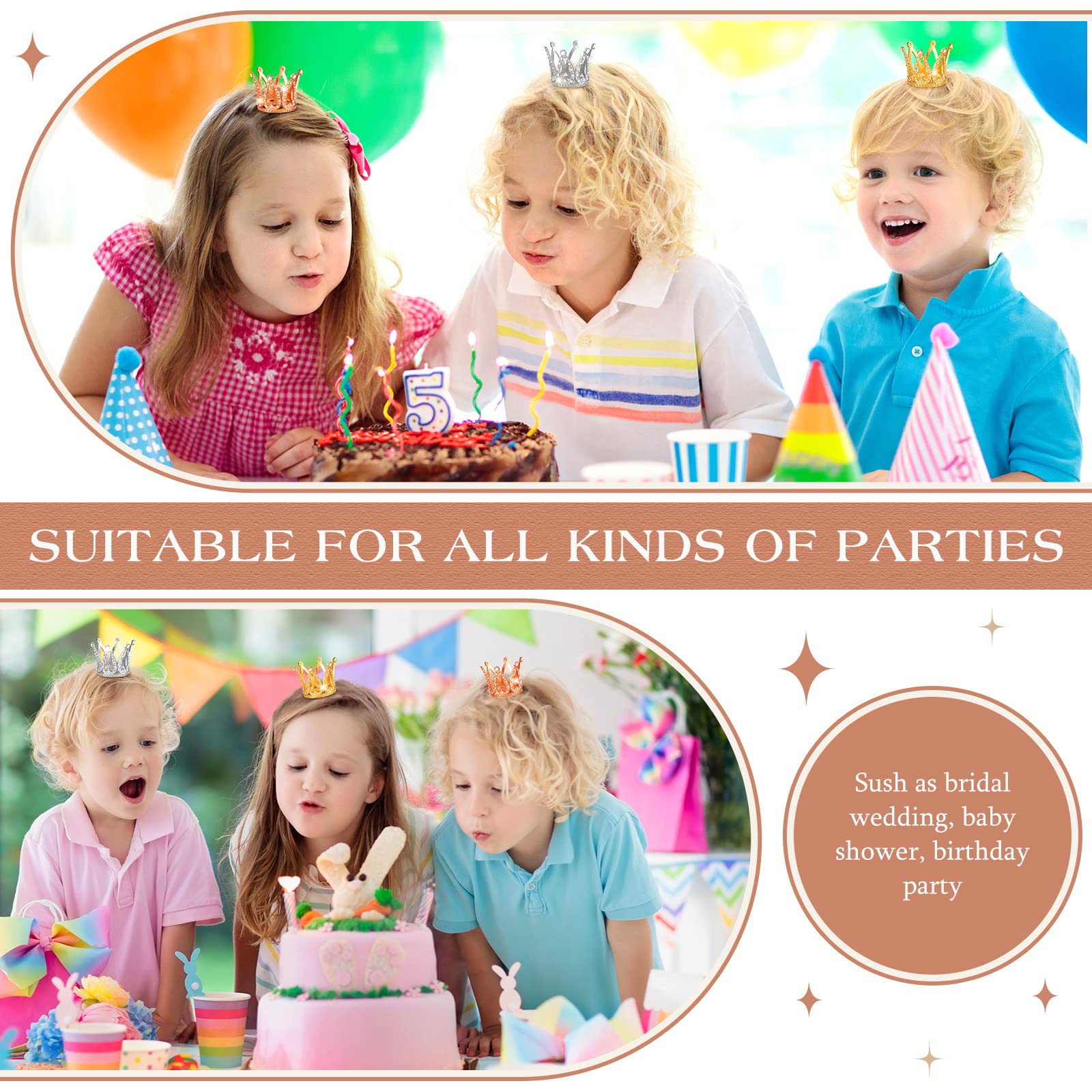 24 Pcs Crown Cake Topper Mini Baby Crown Tiny Queen Small Alloy Multi 