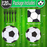 120 Pcs Soccer Party Supplies Bundle Paper Plates Napkins Forks