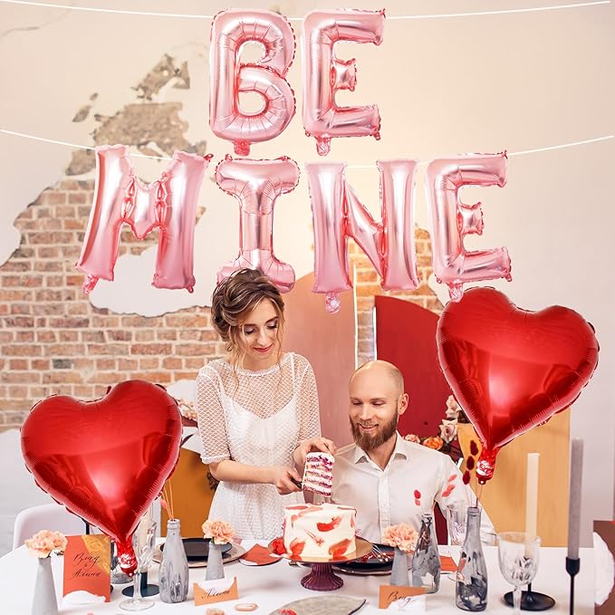 Valentines Day Balloons Decoration Rose Be Mine and Red Heart Letter