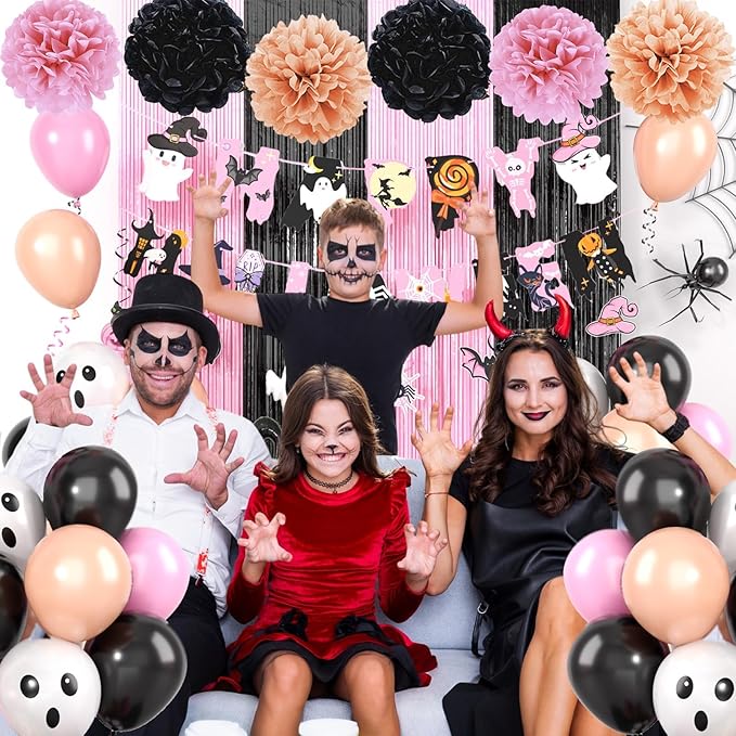 Pink Halloween Party Decorations Set Include HAPPY HALLOWEEN Banner
