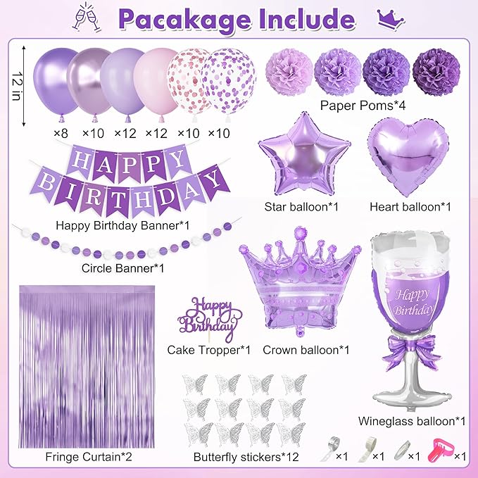 Ouddy Life Purple Birthday Party Decorations for Women Girls,