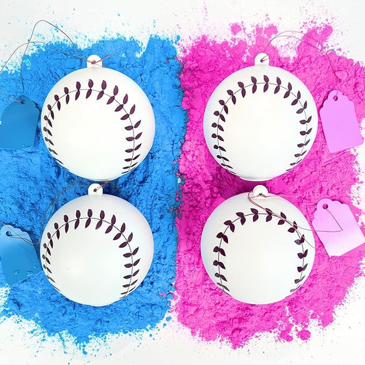 Gender Reveal Baseball Set Blue and Pink Balls Exploding with Powder #