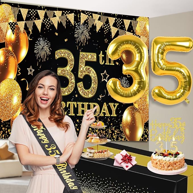 35th Birthday Decorations for Men Women with 35th Birthday Banner