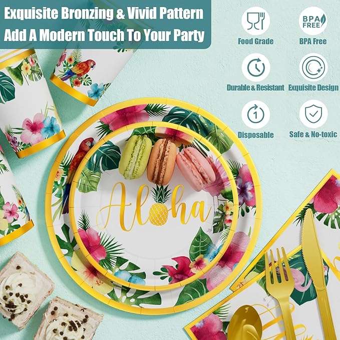 Hawaiian Tropical Luau Party Decorations Supplies 175 PCS Aloha