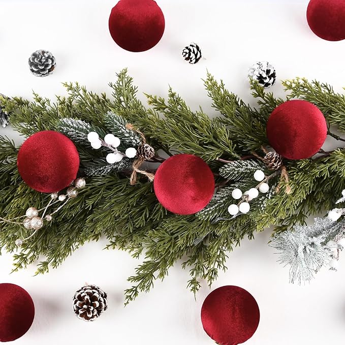 Velvet Ornaments for Christmas Tree Decorations - Burgundy Xmas Ball