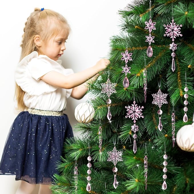 18pcs Crystal Christmas Ornaments for Christmas Tree Decorations-Pink
