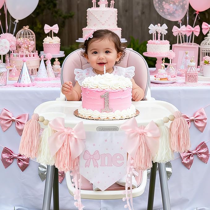 Handmade Pink Bow High Chair Banner 1st Birthday Party Decoration