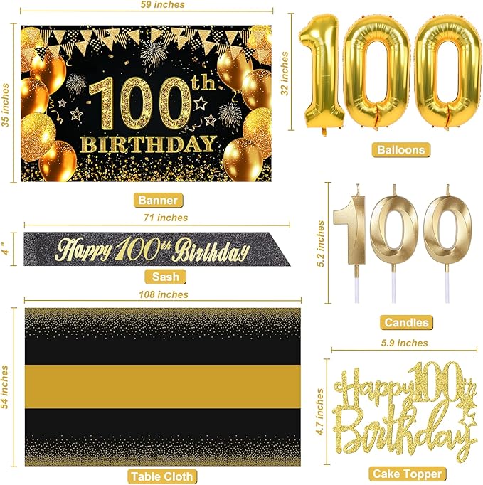 100th Birthday Decorations Men Women with 100th Birthday Banner
