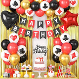 Casino Theme Party Decorations Red Black Gold Poker Balloons Happy