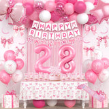 28th Pink Birthday Decorations for Women, Pink Bow Coquette Birthday