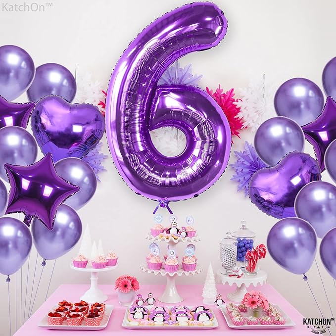 KatchOn, Giant Purple Number 6 Balloon - 40 Inch | 6th Birthday