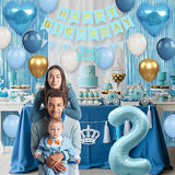 2nd Birthday Decorations Blue White Gold 25pcs Balloons Banner
