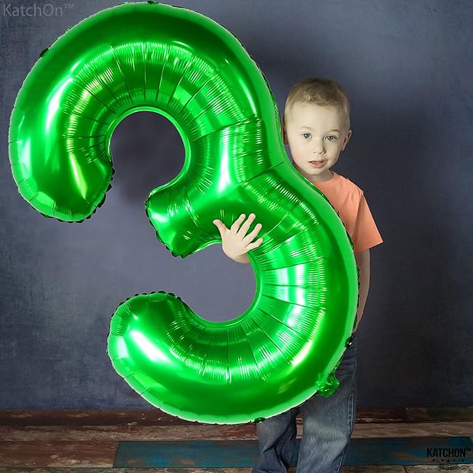 KatchOn, Giant Green Number 3 Balloon - 40 Inch | Three Rex Birthday