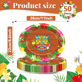 50Pcs Hawaiian Luau Oval Paper Plates 11 Inch Tiki Party Decorations