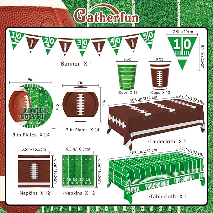 Football Party Supplies Kit Serve 24 Includes Dinner Plates
