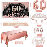 60th Birthday Decorations for Woman with Banner Rose Gold Tablecloth