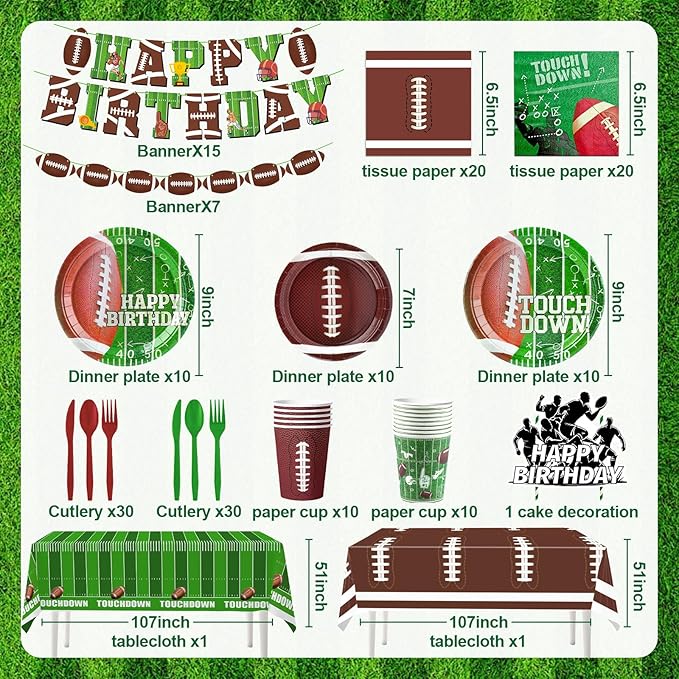 Football Party Decorations Kit Disposable Tableware Set Includes