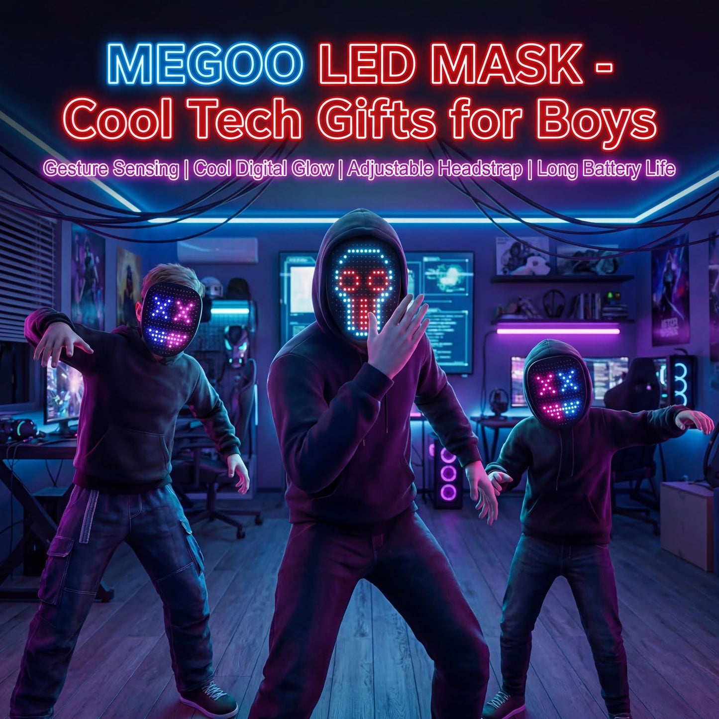 MEGOO Led Mask with Gesture Sensing | Light up Transforming Face Mask