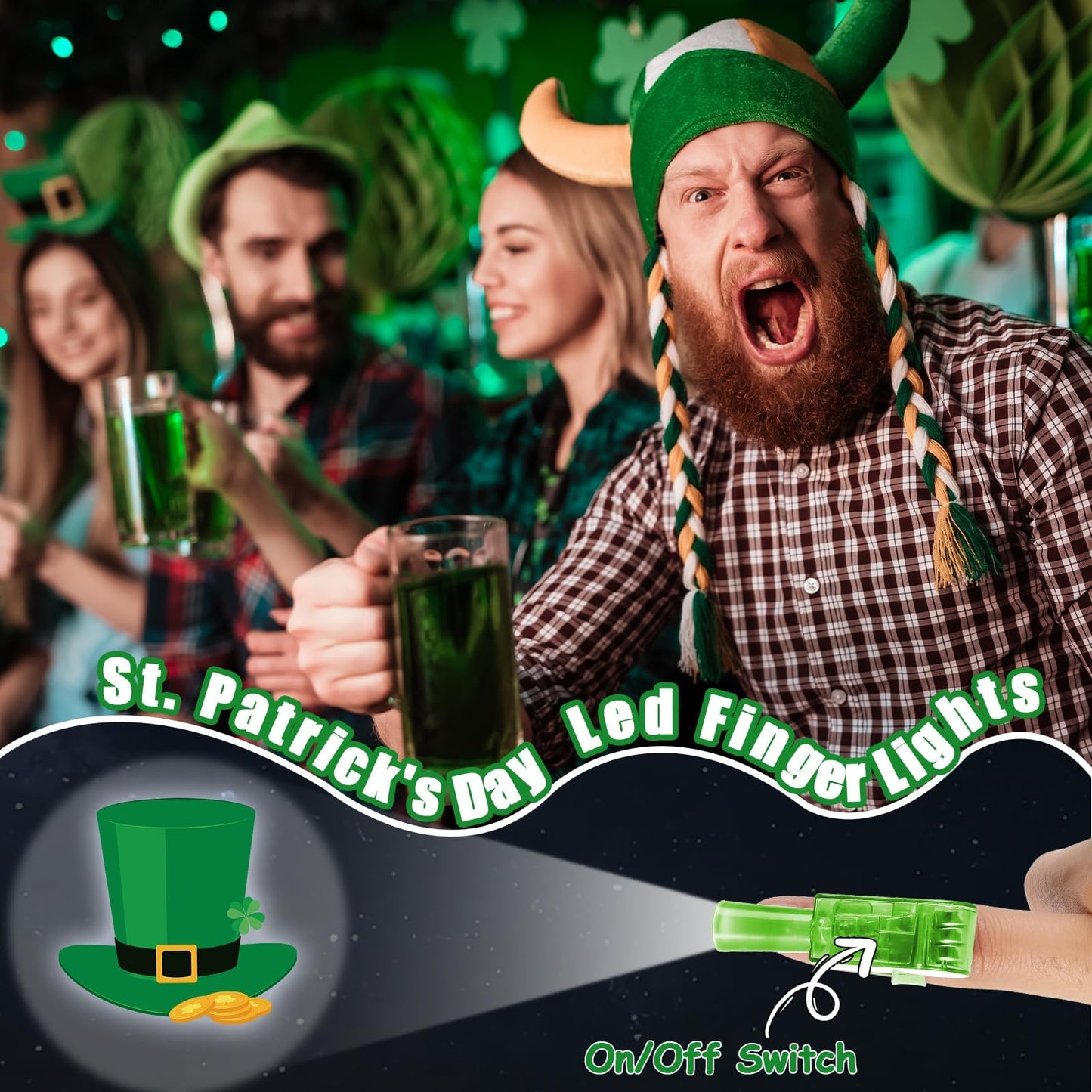 CHUNNIN 36 PCS St. Patrick's Party Favors Shamrock Light Up Finger