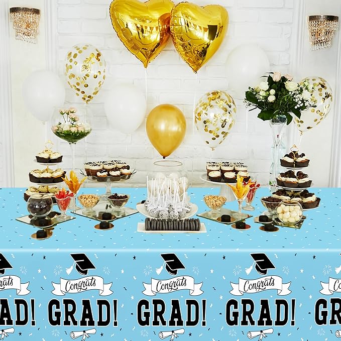 2Pcs Graduation Tablecloths, 108" X 54" Skyblue Graduation Table