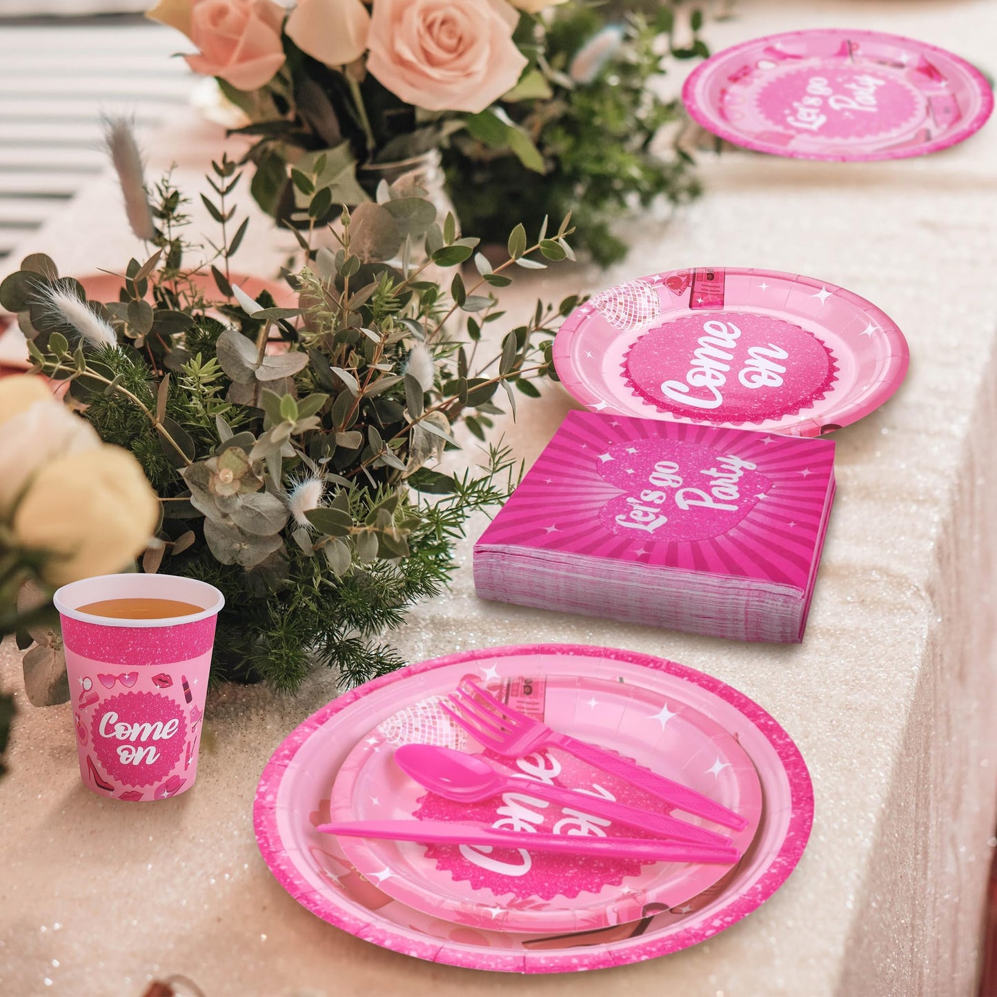 Kochorie 400 Pieces Let's Go Girls Party Tableware Sets Including