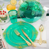 Hioasis 350pcs Green and Gold Plastic Plates - Green Party Plates for