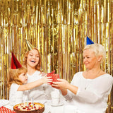 2 Pack Gold Fringe Curtain Backdrop, 3.2Ft x 8.2Ft Metallic Photo