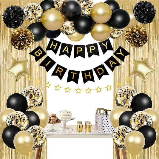 Birthday Decorations for Men Women, Gold and Black Party Decorations,