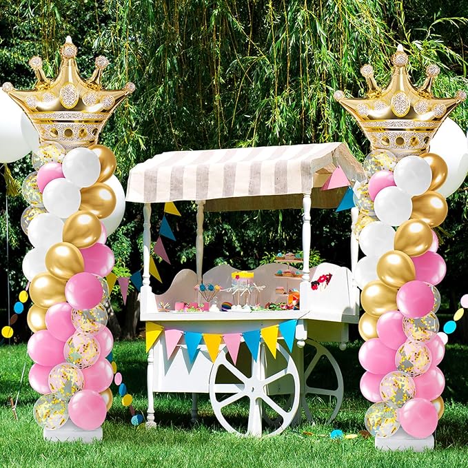 2 Sets Princess Party Balloon Column Stand Kit with 2 Crown Foil