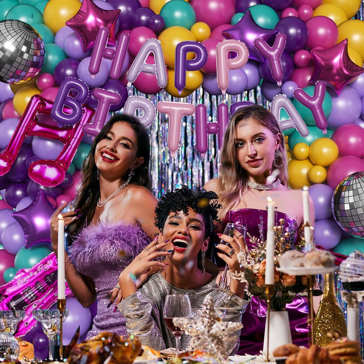 167PCS Purple Pink Teal K-Pop Music Themed Birthday Decorations with