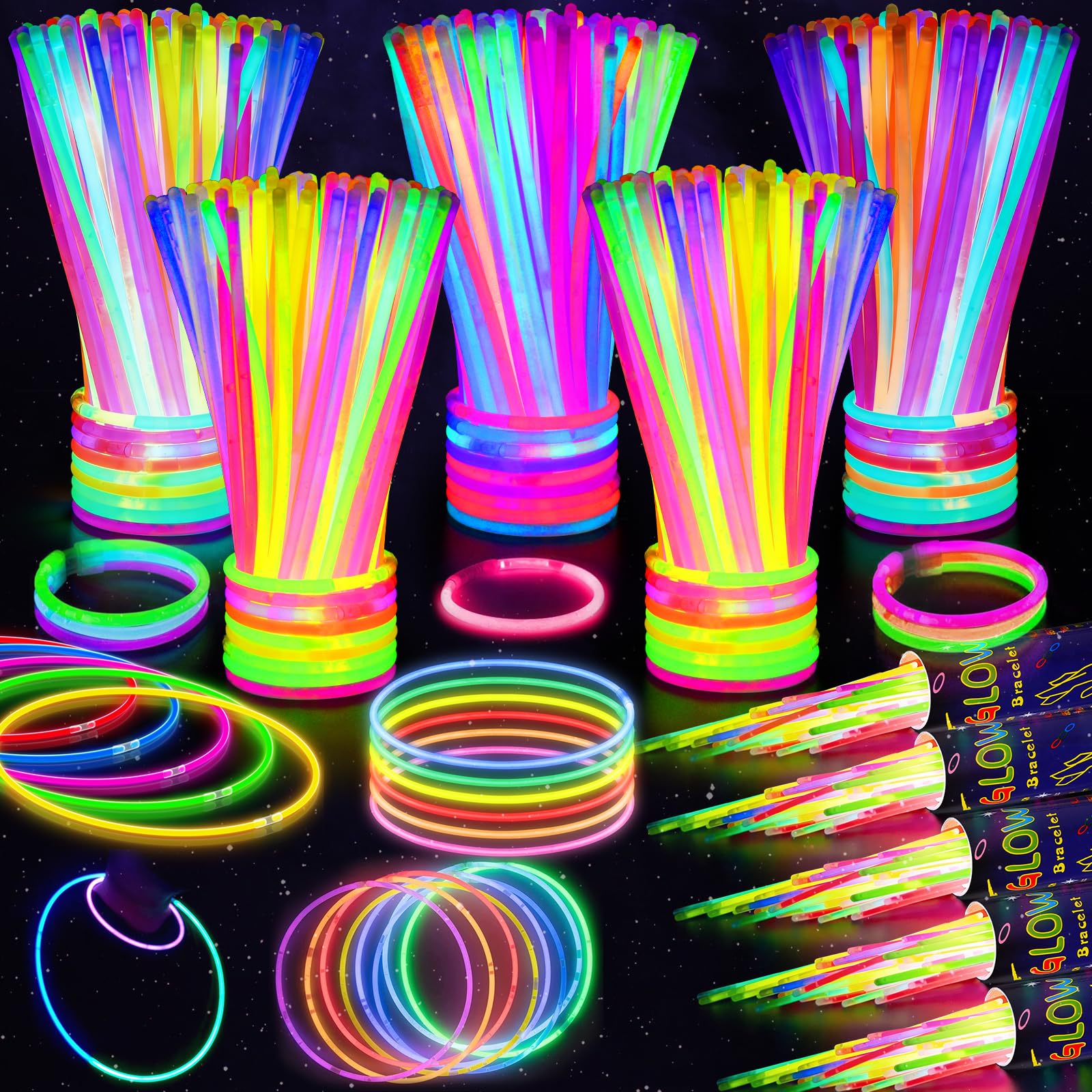 SHQDD 500 Glow Sticks Bulk Party Pack, 8” Neon Glow Sticks, DIY