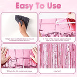 Voircoloria 3 Pack 3.3 x 8.2 ft Light Pink Foil Fringe Backdrop