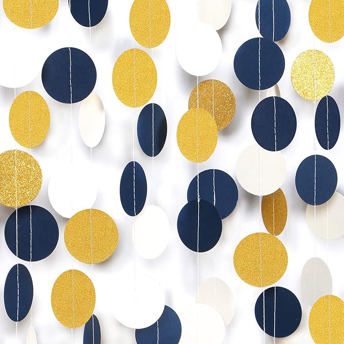 Navy-Blue Ivory-White Gold Party-Decorations Garland - 52Ft