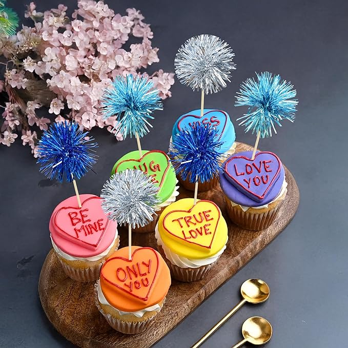 Gyufise 30Pcs Foil Firework Cupcake Toppers Sparkle Tinsel Cake #5