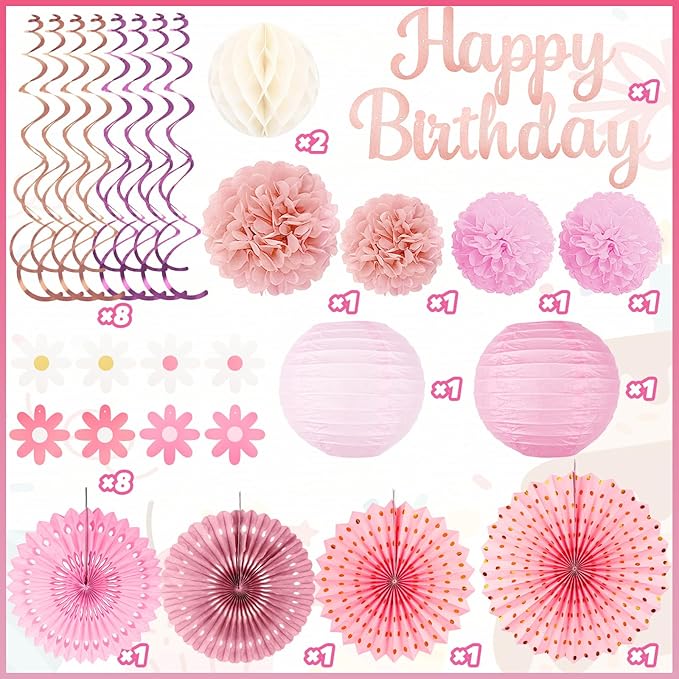 Pink Birthday Party-Decorations - 29pcs Beige Rose Gold Party