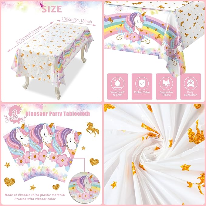 3PCS Unicorns Tablecloths for Birthday Decoration Unicorn Party