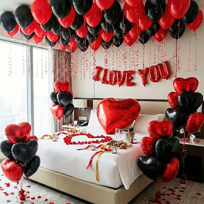 Valentine's Day Decorations Set Red Black Balloon Kit with 16 I LOVE