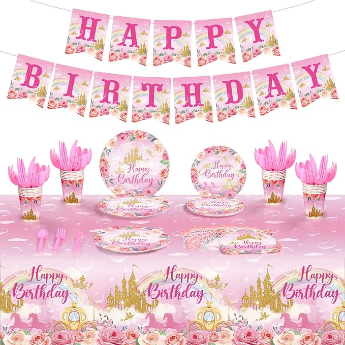 172 Pcs Princess Birthday Party Supplies Serves 24 Include Castle