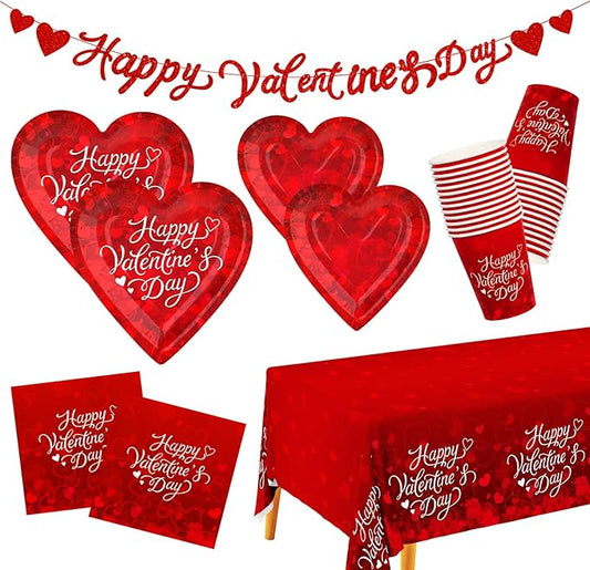 Valentine's Day Party Supplies for 25 Guests Romantic Heart Shaped