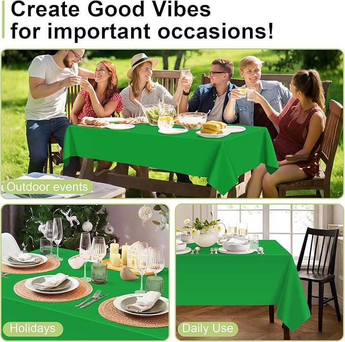 QIKSION Green Plastic Table Cloth Disposable 12 Pack, 54 x 108 Inch