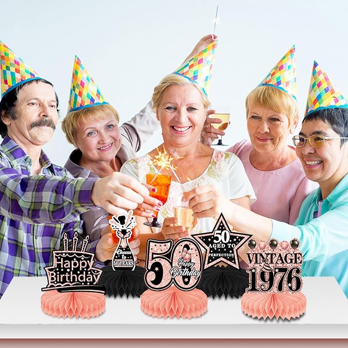 50th Birthday Decorations Women, 9pcs Rose Gold 50 Birthday Party
