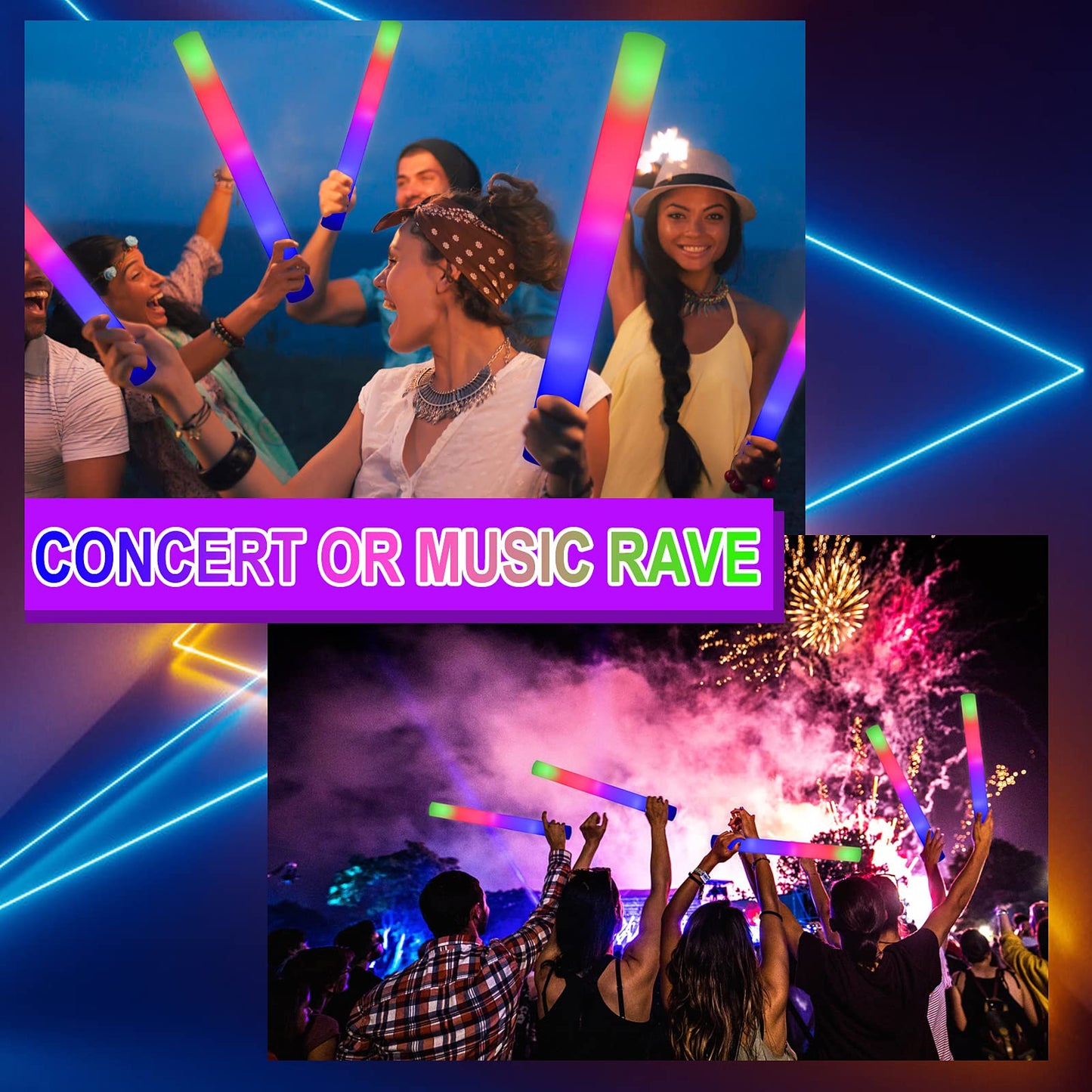 Taotuo 110PCS Foam Glow Sticks,Glow in The Dark Party Supplies Three
