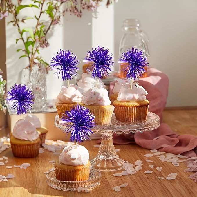 Gyufise 30Pcs Foil Firework Cupcake Toppers Sparkle Tinsel Cake #14