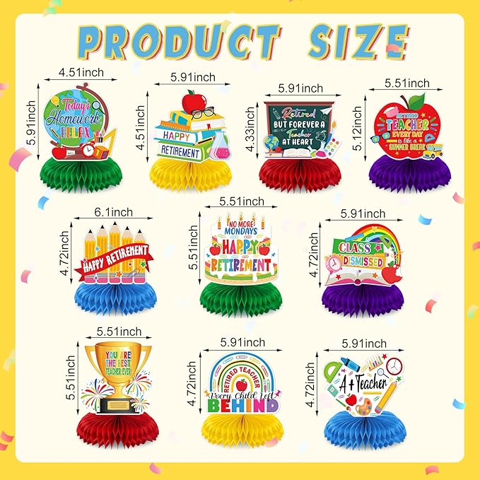 10 Pieces Funny Teacher Retirement Decorations Honeycomb