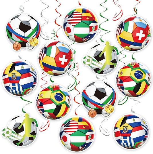 Soccer Hanging Swirls, 30Pcs Soccer Ball Ceiling Streamers Football