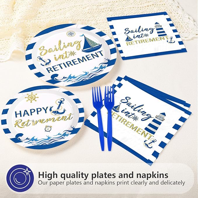 96Pcs Nautical Retirement Decorations Sailing into Retirement Plates